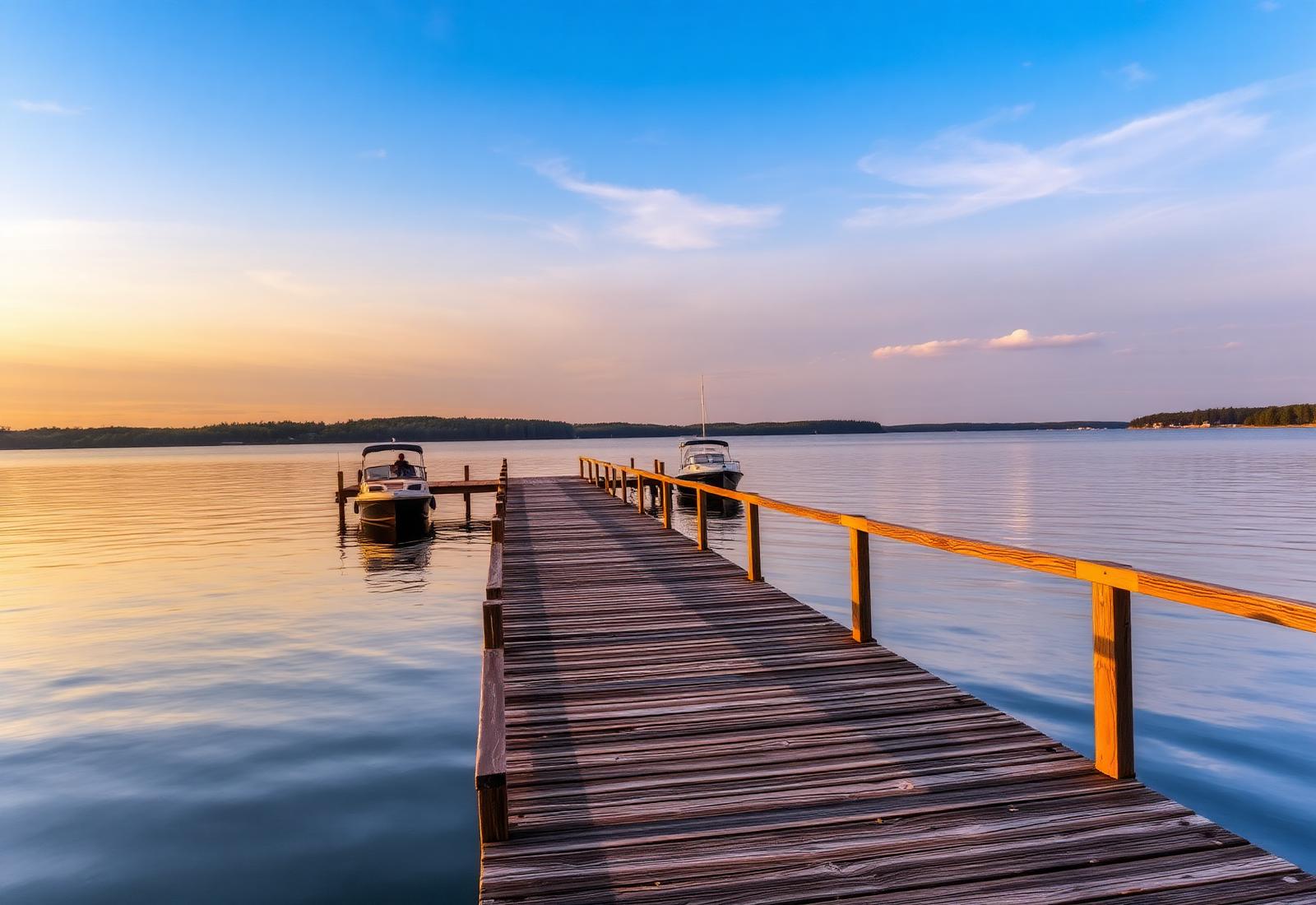 A wooden public dock on Lake Simcoe in Georgina